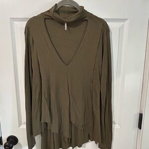 Free People Olive Long Sleeve Blouse